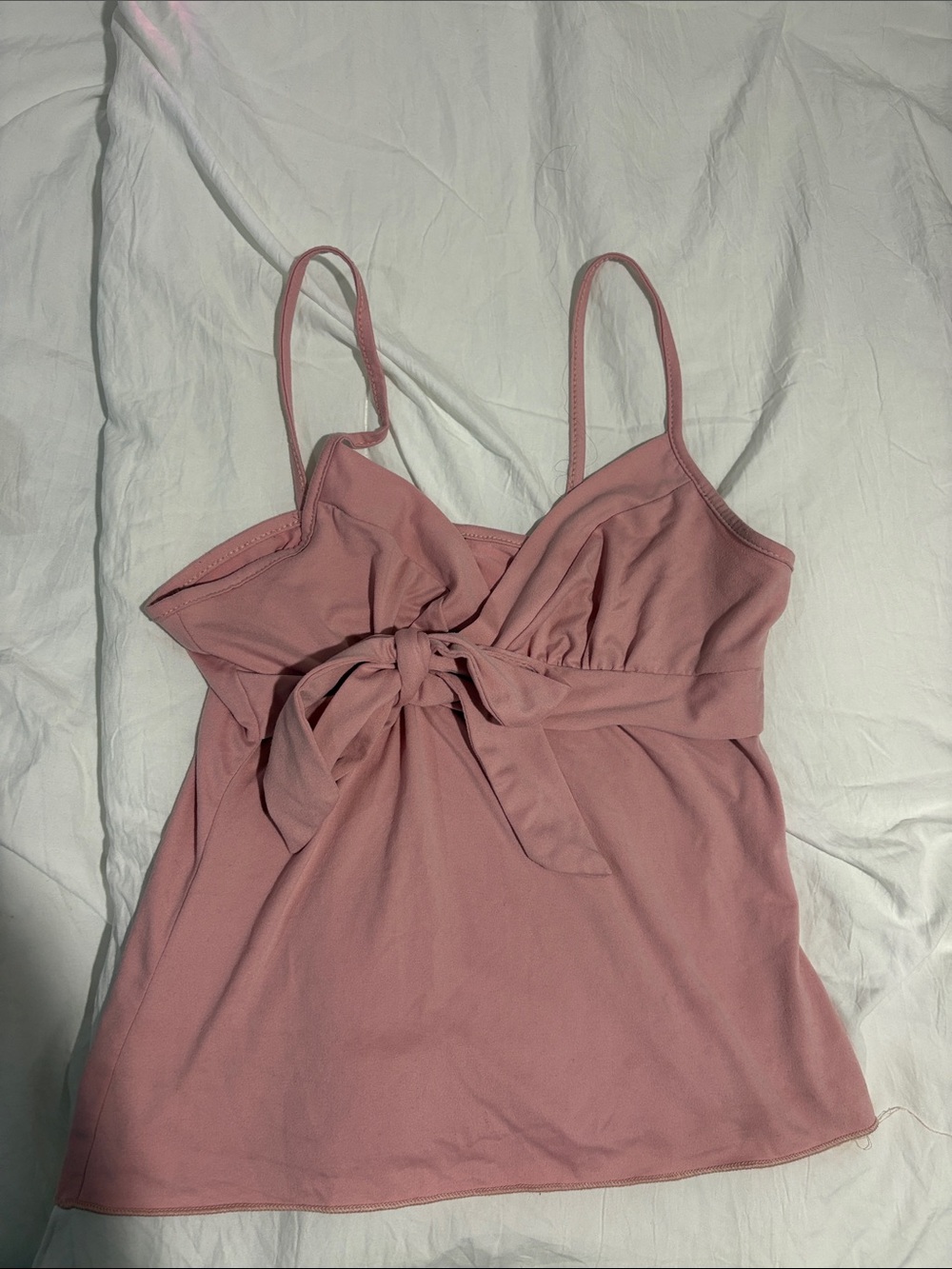ROMWE Dusty Rose Spaghetti Strap Tie-Front Tank